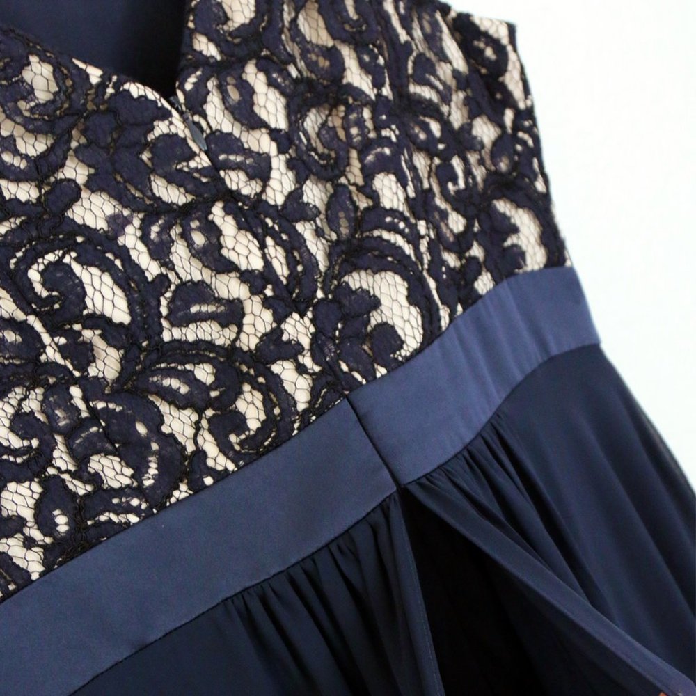 NEW Eliza J. Navy Blue Lace and Chiffon Gown Modest Prom Maxi Dress Size 14 $219 - Picture 15 of 16
